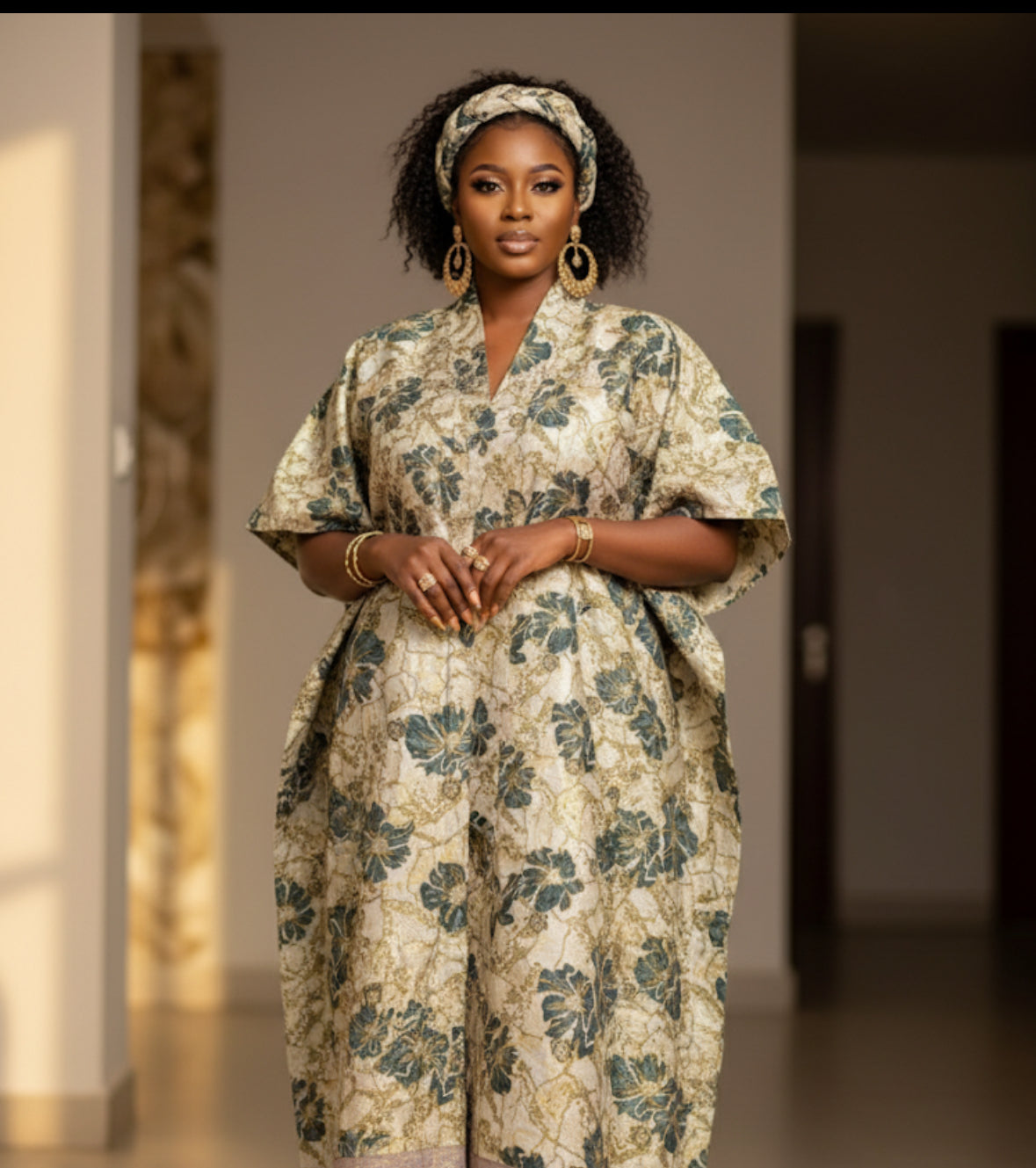 Awa Floral Jacquard Kaftan – Elegant Waist-Defining Design