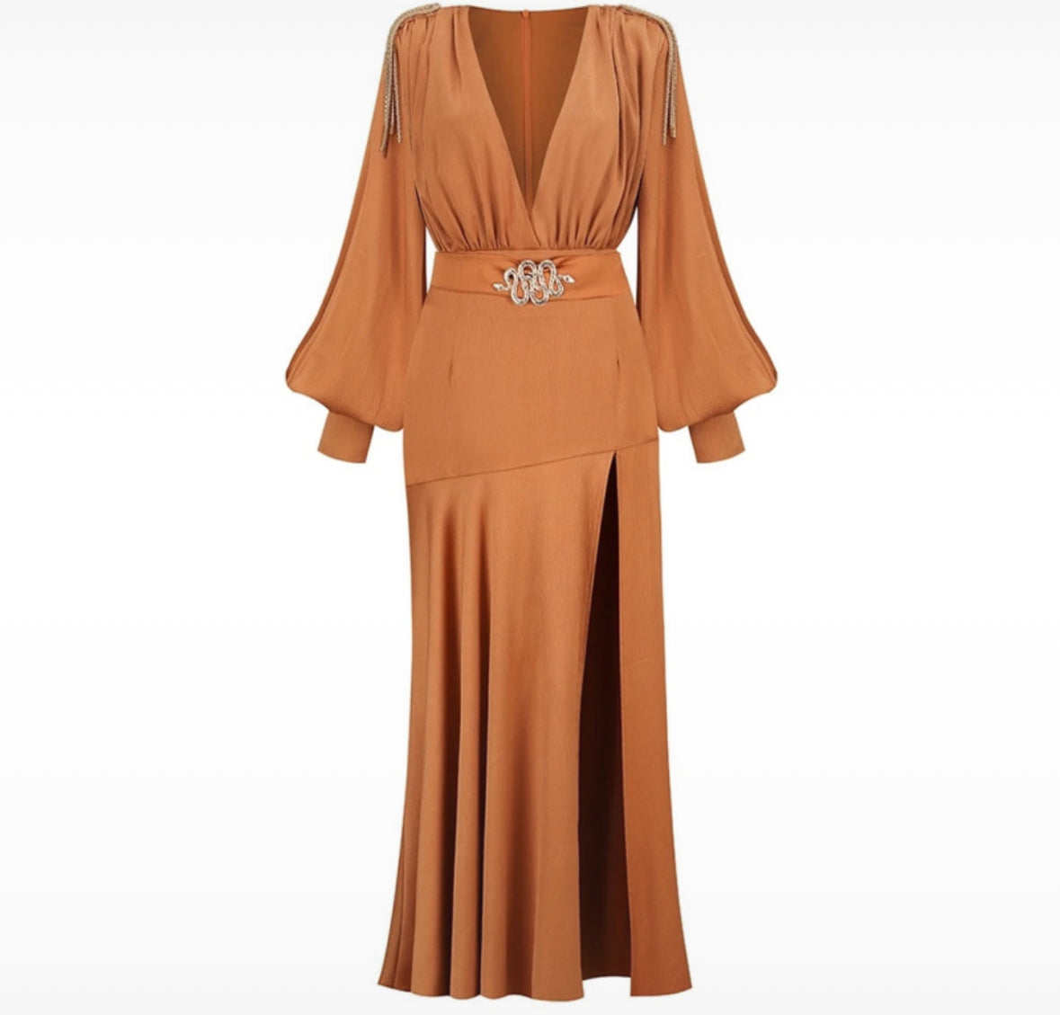 Golden Grace Satin Maxi Dress